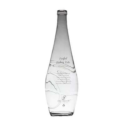 Transparent round 700ml and 350ml custom mineral water glass bottles, used for industrial beverages
