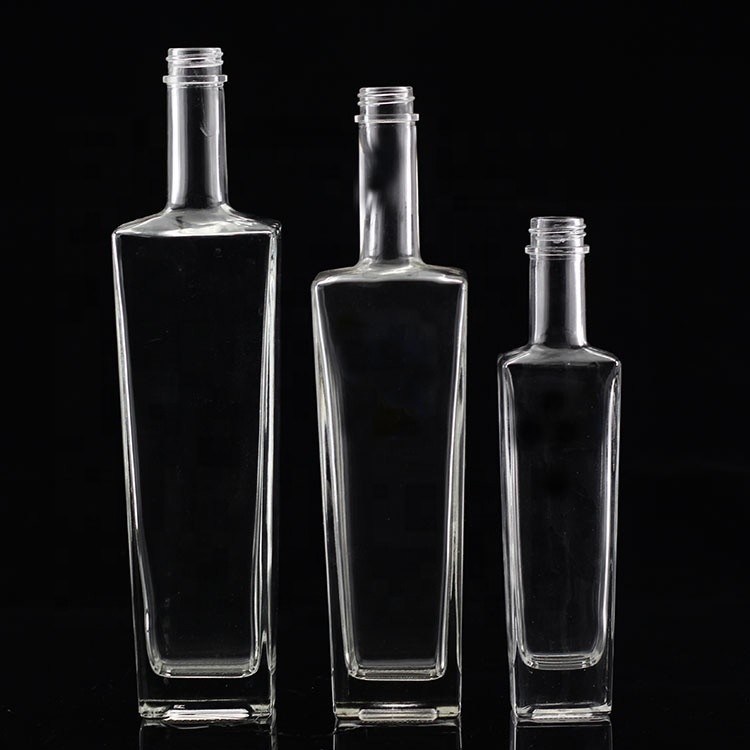 Transparent or custom glass bottles 250ml, 500ml, 700ml square glass wine bottles