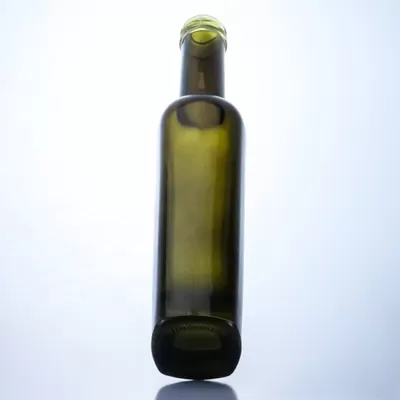 375 ml dark green olive oil glass bottle, acid-etched surface treatment, with a relatively high color